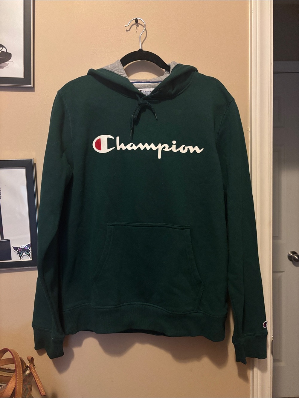 Champion Forest Green Hoodie with White & Red Logo